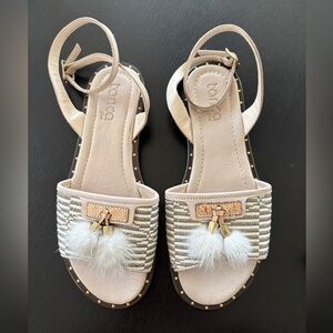 TANCA Plus Leather Ankle Wrap Sandals with fur detail